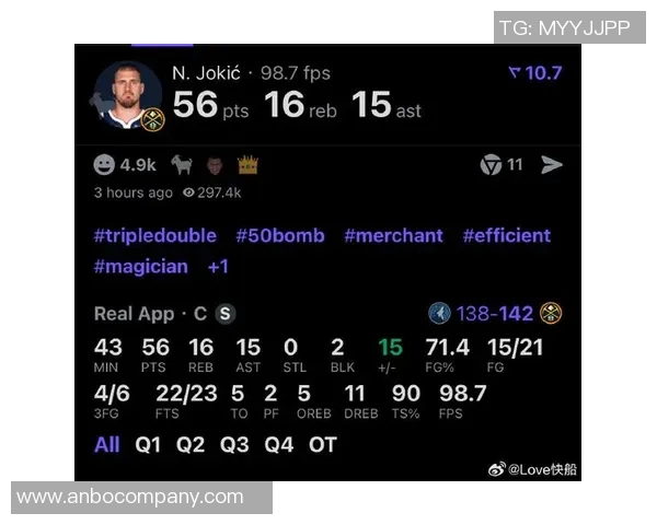 约基奇近五场比赛场均命中率超70三双表现历史仅次于张伯伦